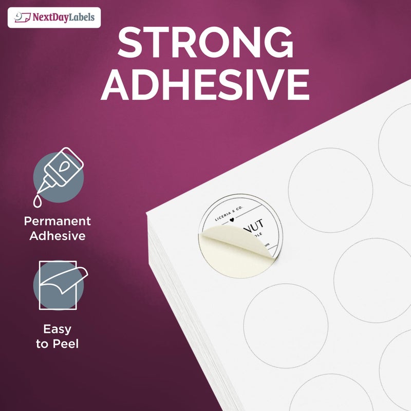 NextDayLabels 0.75 Inch Round Circle Stickers White for Bleeds Laser Inkjet - 108 Per Sheet Self-Adhesive Color Coding Inventory Labels Made in USA - 2700 Labels - Image 5